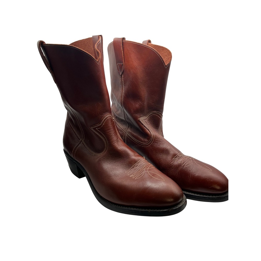 Mens Brown Leather Wellington Work Boots Mid Calf Pull On size 13 - Picture 4 of 15